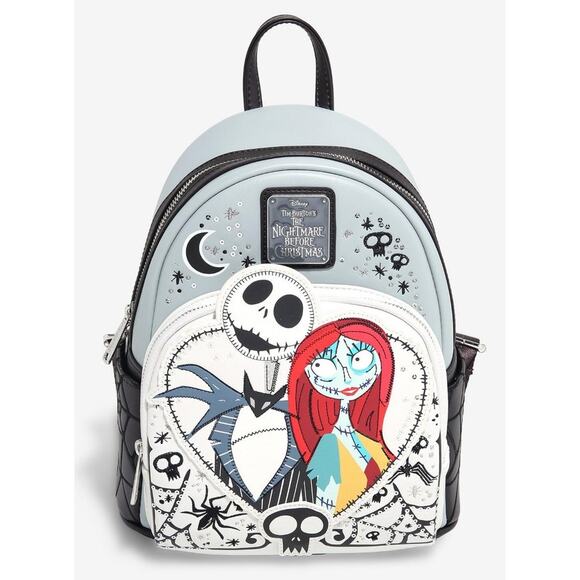 Loungefly Disney Nightmare Before Christmas Jack & Sally Heart Mini Backpack - Picture 1 of 8